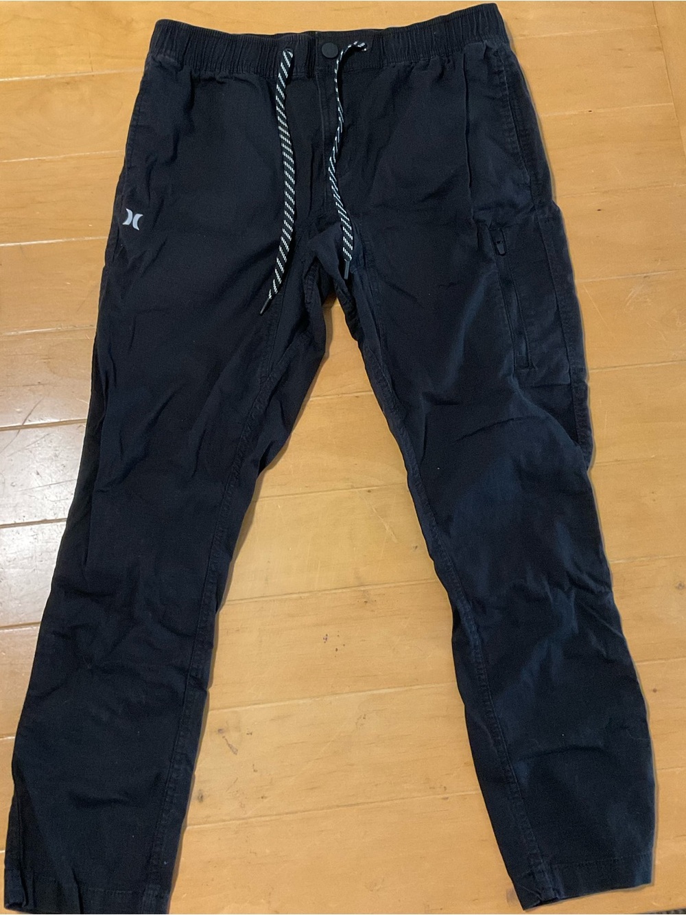 Hurley Black Casual Jogger Pants with Striped Drawstring